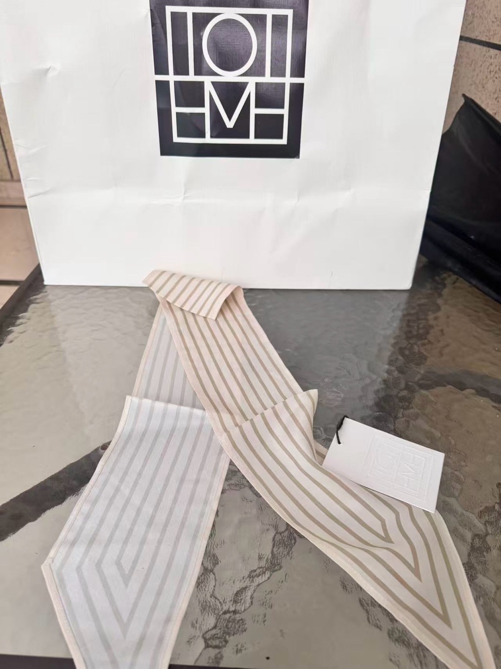 Toteme Striped Silk Twilly Scarf - Beige & White